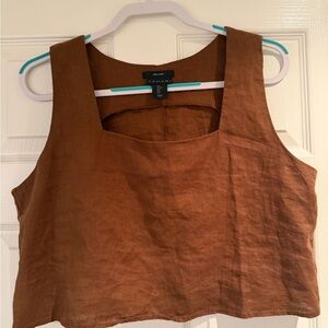 Tahari Brown Linen Crop Top